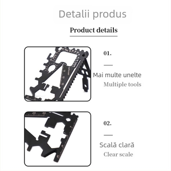 Cardă de unelte EDC 18 în 1 pentru exterior: deschizător de sticle, deschizător de conserve, șurubelniță, mică cheie și cuțit