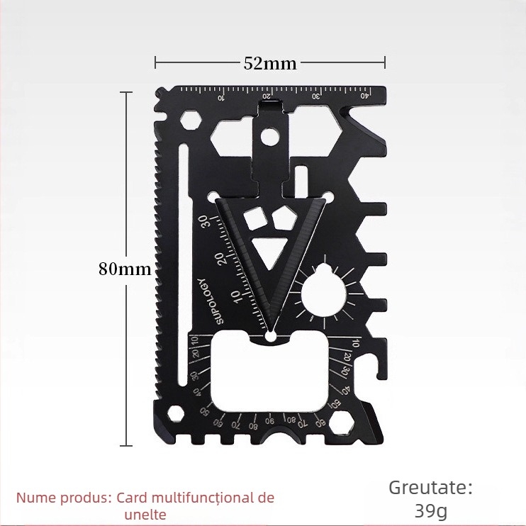 Cardă de unelte EDC 18 în 1 pentru exterior: deschizător de sticle, deschizător de conserve, șurubelniță, mică cheie și cuțit