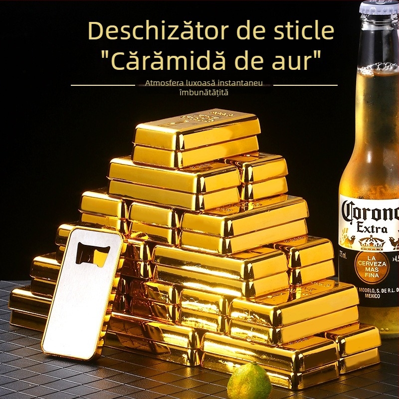 Deschizător creativ pentru sticle, cu design de bloc de aur, din oțel inoxidabil, deschizător pentru bere și conserve, nou model