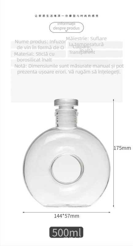Sticlă de vin în formă de O, sticlă transparentă, sigilată pentru infuzie la rece, sticlă plată mică pentru reumplere cu ceai rece
