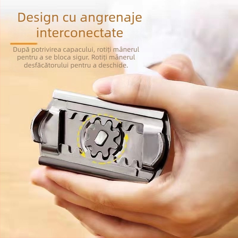 Deschizător de conserve din oțel inoxidabil, cu deschizător de sticle și deschidere reglabilă
