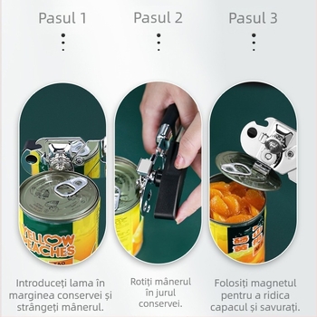 Deschizător de conserve multifuncțional – oțel inoxidabil, deschizător manual pentru conserve metalice și sticle
