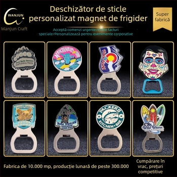 Deschizător de sticle metalic, cu finisaj emailat, logo personalizabil, magnet pentru frigider
