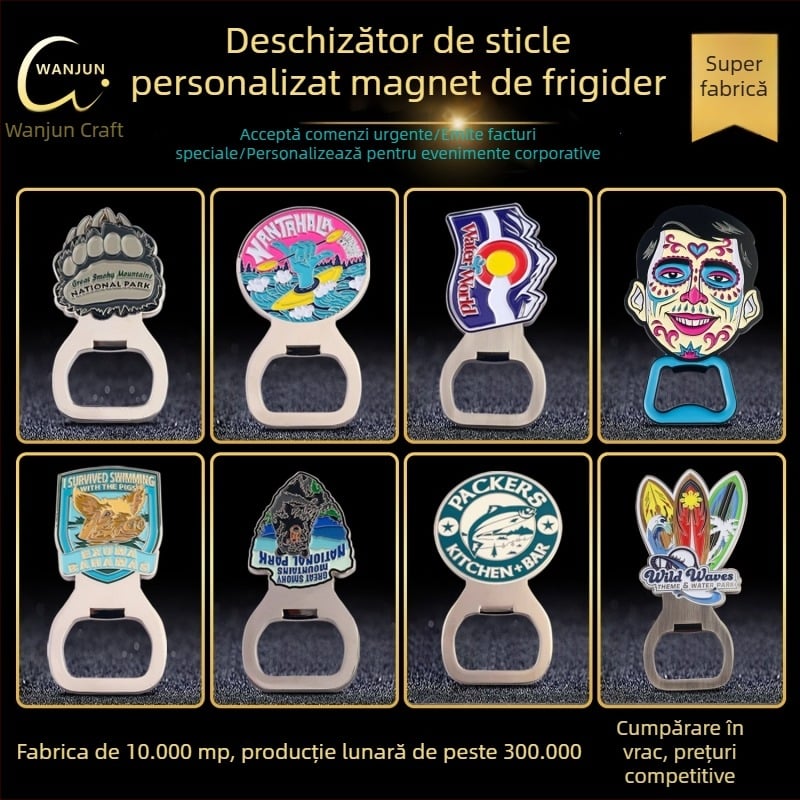 Deschizător de sticle metalic, cu finisaj emailat, logo personalizabil, magnet pentru frigider