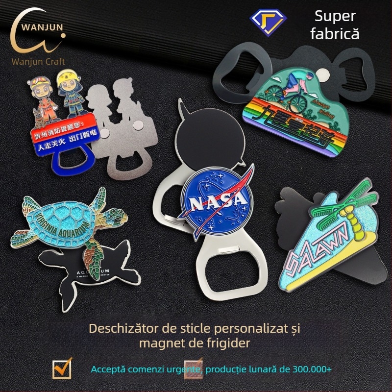 Deschizător de sticle metalic, cu finisaj emailat, logo personalizabil, magnet pentru frigider