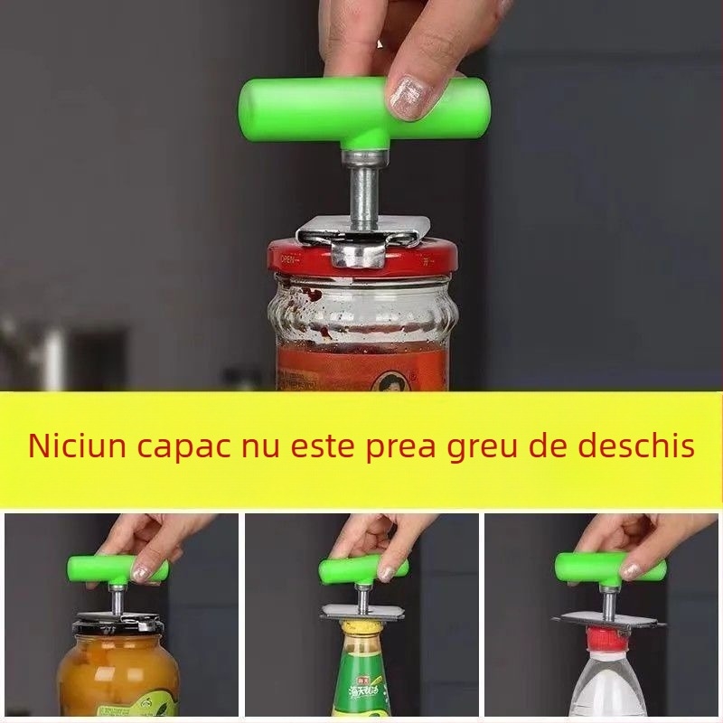 Deschizător din oțel inoxidabil, multifuncțional, rotativ pentru sticle și conserve
