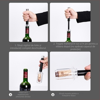 Qi Rui Accesorii de bucătărie Deschizător de sticle cu aer pentru vin roșu, set de patru piese în cutie cilindrică