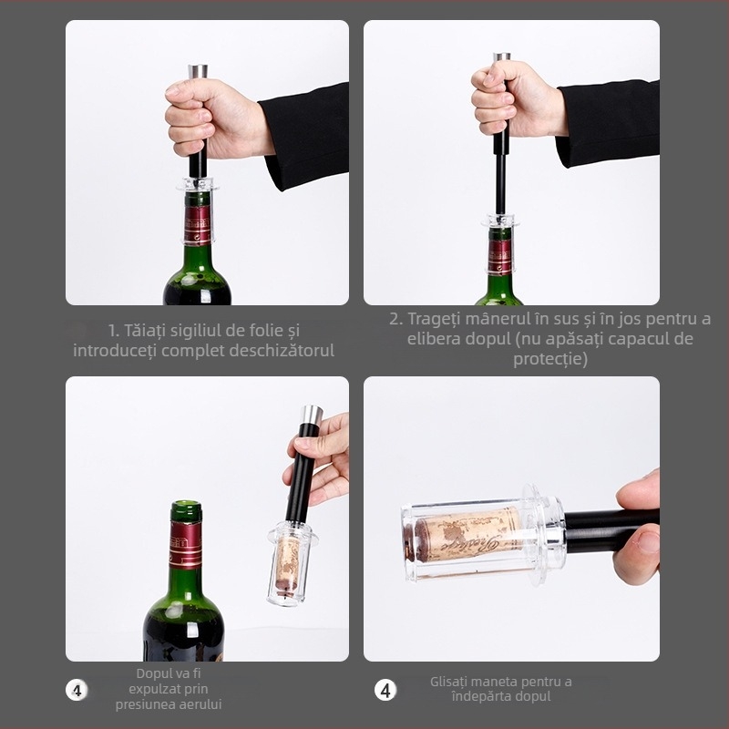 Qi Rui Accesorii de bucătărie Deschizător de sticle cu aer pentru vin roșu, set de patru piese în cutie cilindrică