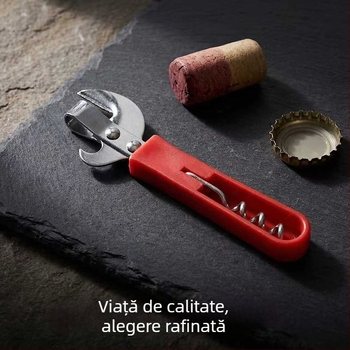 Deschizător multifuncțional pentru sticle din oțel inoxidabil, mâner din plastic – deschizător de vin, de bere și conserve, cu design cap de taur