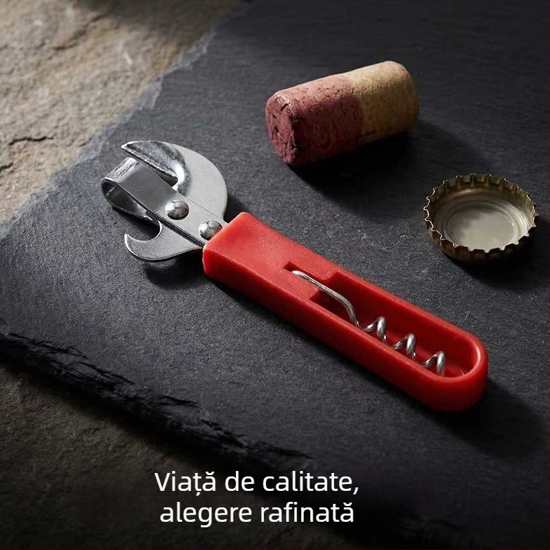 Deschizător multifuncțional pentru sticle din oțel inoxidabil, mâner din plastic – deschizător de vin, de bere și conserve, cu design cap de taur