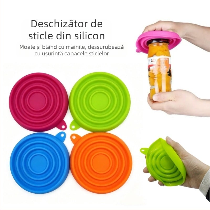 Deschizător creativ de conserve din silicon, cu mâner antiaderent și capac de păstrare a prospețimii