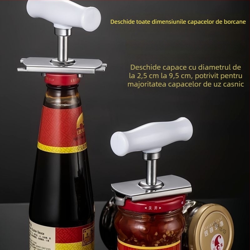 Oțel inoxidabil, deschizător multifuncțional pentru capace, sticle, conserve și borcane din sticlă