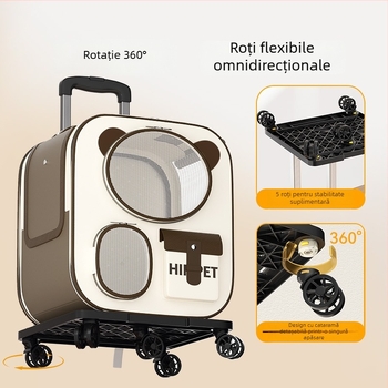 Geantă de transport pentru animale de companie cu roți, rucsac pentru pisici și câini, capacitate mare 7,5 kg, Oxford