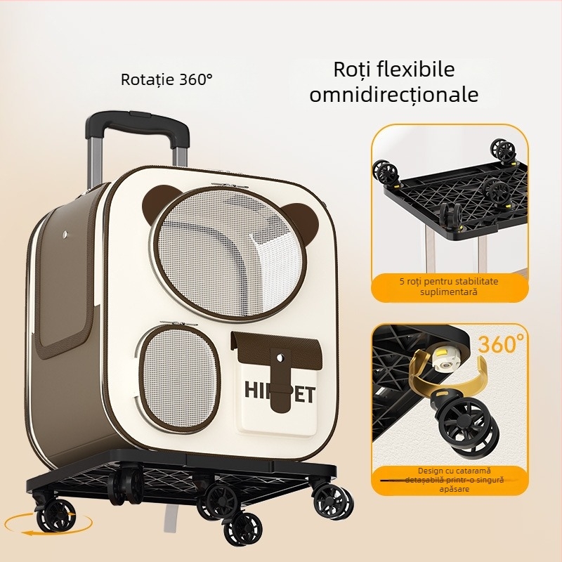 Geantă de transport pentru animale de companie cu roți, rucsac pentru pisici și câini, capacitate mare 7,5 kg, Oxford