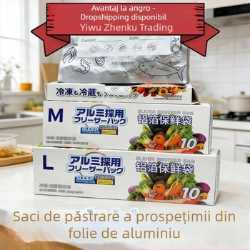 Pungi de conservare din folie de aluminiu-titan cu închidere glisantă, pentru congelare și refrigerare, de calitate alimentară