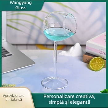 Pahar de vin roșu din cristal, gură înclinată, design modern minimalist