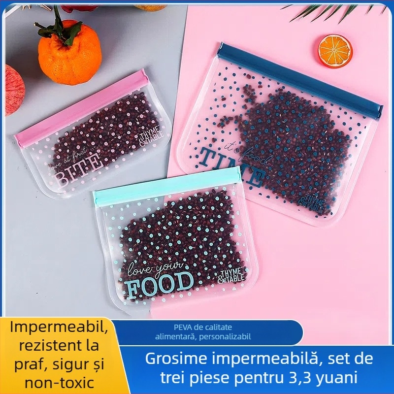 Saci PEVA pentru depozitare la frigider și congelator, set de 3 bucăți, pungi sigilabile pentru alimente