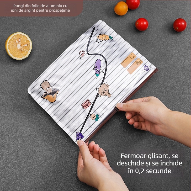 Pungi de conservare din folie de aluminiu cu ioni de argint pentru refrigerare și congelare a fructelor de mare, a cărnii, a puiului și a raței, sigilate antibacterian