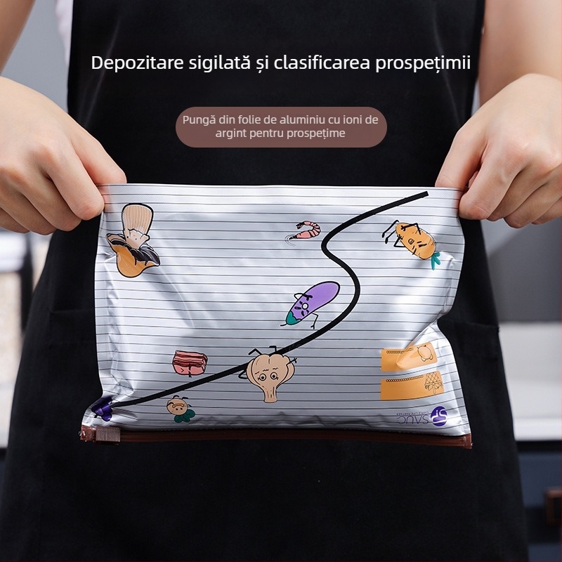 Pungi de conservare din folie de aluminiu cu ioni de argint pentru refrigerare și congelare a fructelor de mare, a cărnii, a puiului și a raței, sigilate antibacterian