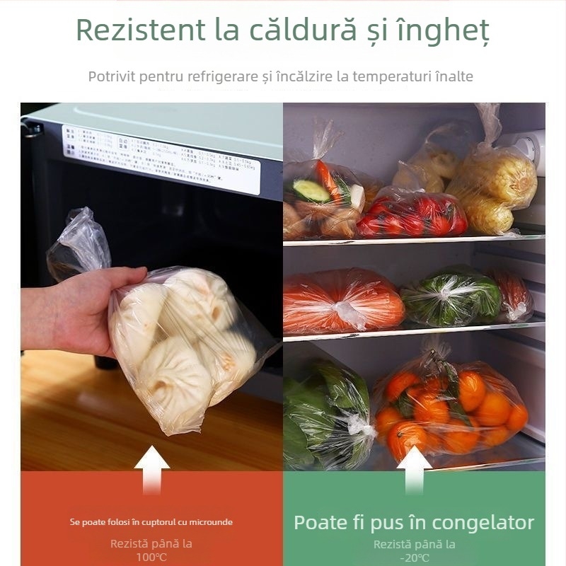 Pungi groase pentru depozitare a alimentelor, gură plată, în roluri, PE plastic, utilizare casnică