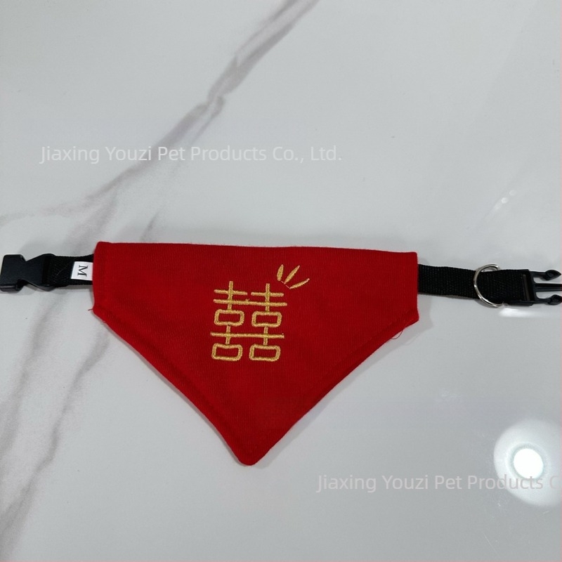 Șal triunghiular din mohair pentru animale de companie, pentru pisici și câini, stil chinezesc de nuntă, brodat