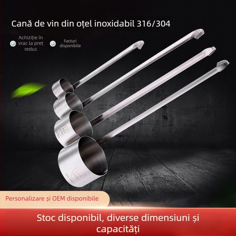 Set din oțel inoxidabil 304, cu mâner lung, pentru prelevare vin, cu ceașcă de măsurare și lingură de vin