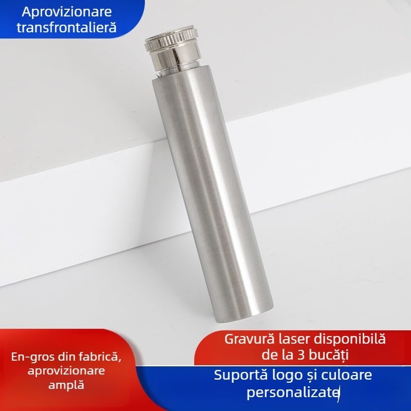 Tub din oțel inoxidabil, portabil, cu capacitatea de 1 oz, formă cilindrică, fund rotund lucios, stil european-american