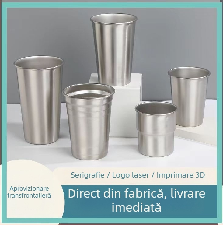 Pahar din oțel inoxidabil cu un singur perete, 501–600 ml, 304, pentru cafea sau bere, cană de camping, formă pătrată