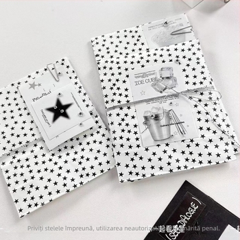 Pungi din hârtie kraft alb-negre cu stele pentru ambalarea cadourilor, ambalaj DIY premium, design creativ