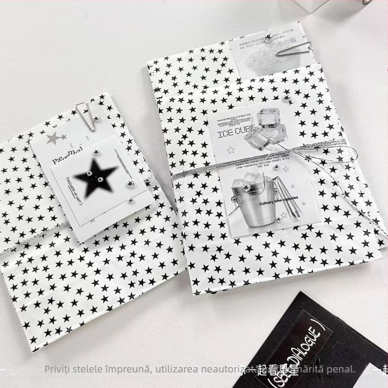 Pungi din hârtie kraft alb-negre cu stele pentru ambalarea cadourilor, ambalaj DIY premium, design creativ