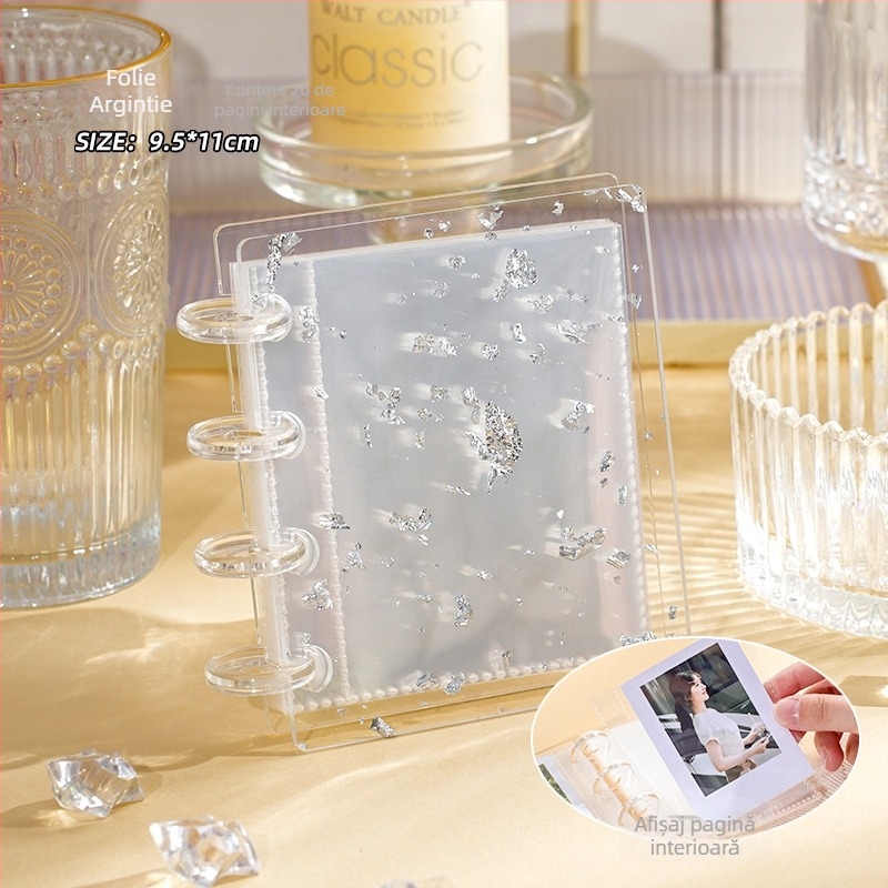 Album de carduri cu folie de aur transparent, cu o singură grilă, închidere cu ciupercă, album foto cu foi detașabile pentru carduri idol