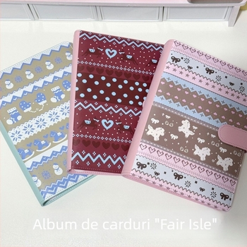 Fair Isle A5 album pentru carduri în stil piele, cu patru compartimente, Idol capacitate mare pentru carduri mici, binder din piele pentru femei