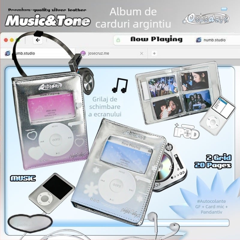 OOPSDAY Album Carduri Odihnă — Mini-album foto inspirat de idolul american, pagini fixe în stil iPod, 20 de pagini, husă PU