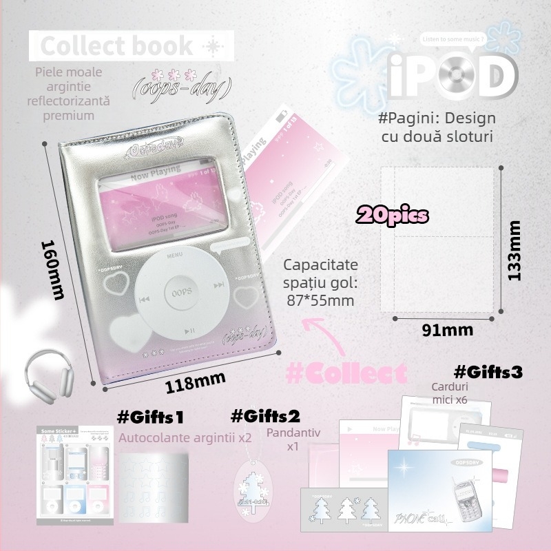 OOPSDAY Album Carduri Odihnă — Mini-album foto inspirat de idolul american, pagini fixe în stil iPod, 20 de pagini, husă PU