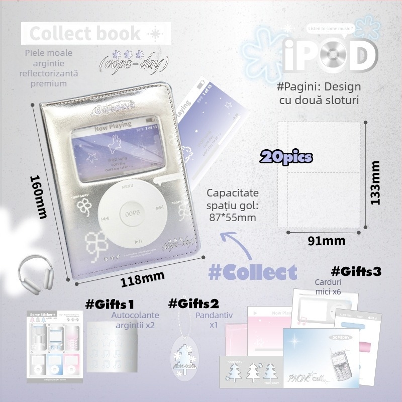 OOPSDAY Album Carduri Odihnă — Mini-album foto inspirat de idolul american, pagini fixe în stil iPod, 20 de pagini, husă PU