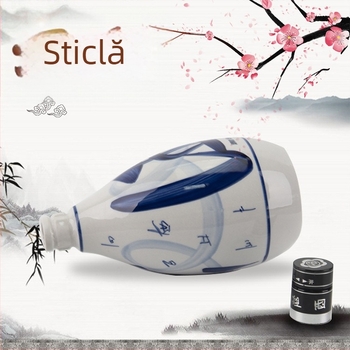 Sticlă de vin din porțelan albastru-alb, ceramică, goală, pictată manual, 0,5 kg, mică sticlă pentru uz casnic, premium