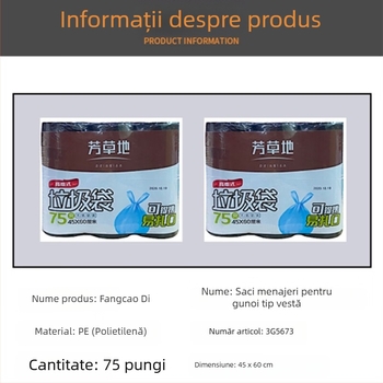 Grassland pungi de gunoi în stil vestă, negre, îngroșate, pentru uz casnic, bucătărie și birou, pungi de plastic de unică folosință