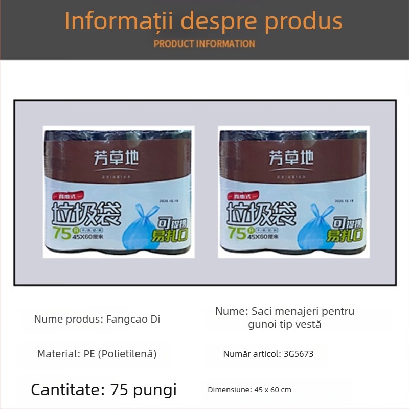 Grassland pungi de gunoi în stil vestă, negre, îngroșate, pentru uz casnic, bucătărie și birou, pungi de plastic de unică folosință