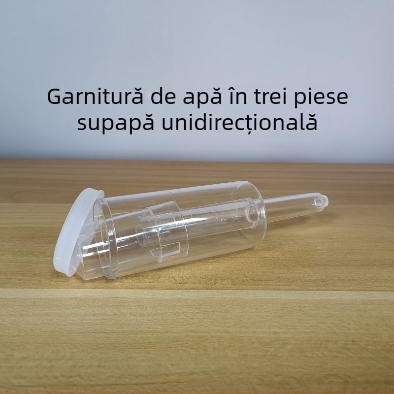 Tubă cu etanșare cu apă în trei părți, pentru fermentarea secundară a vinului, berii și murărilor de casă, cu supapă de evacuare unidirecțională