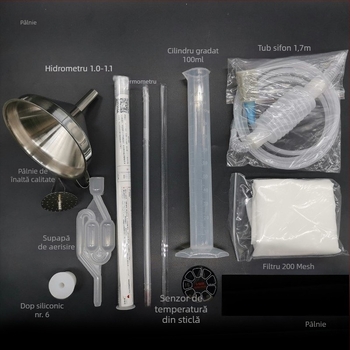 Set pentru producția la domiciliu de vin și vin de fructe cu hidrometru, alcoolmetru, sifon, pompă, sac de filtrare și cilindru de măsurare