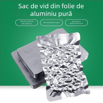 Pungă din folie de aluminiu pură pentru alimente, ambalare cu vid și compresie, sigilare lucioasă, grosime