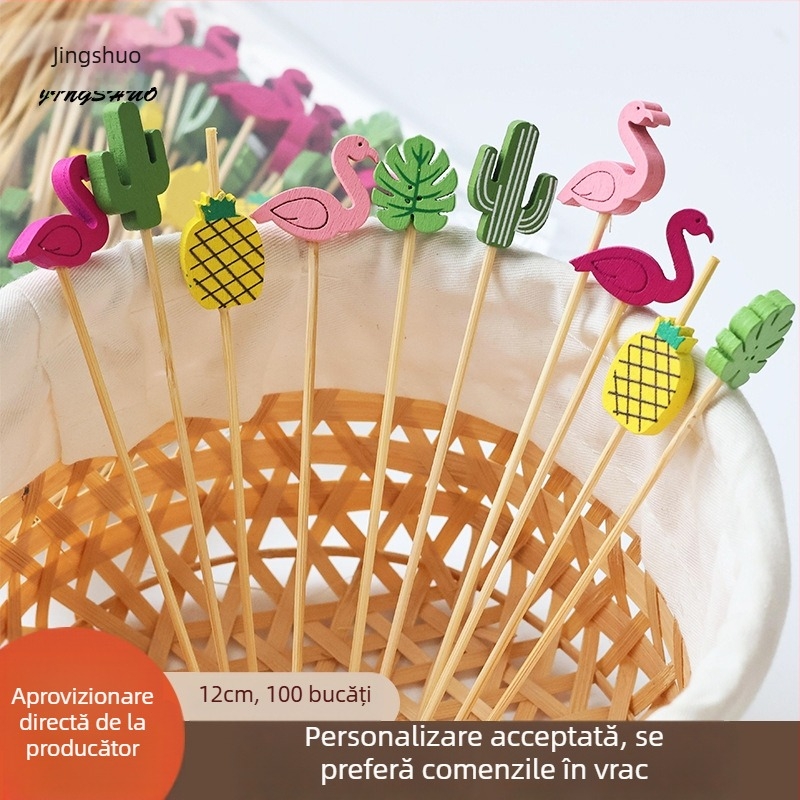 Bețișoare de cocktail din bambus, cu modele de desene animate, temă Hawaii, lungime 12 cm, 100 bucăți, variante de design