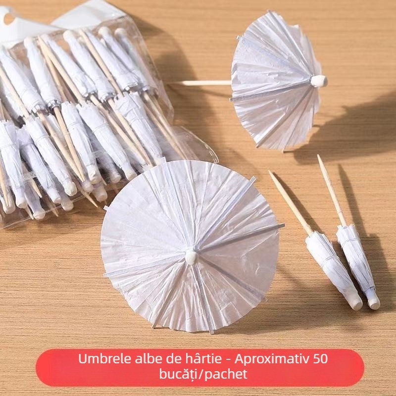 Umbrelă mică de hârtie albă pentru cocktailuri și decor DIY pentru copii