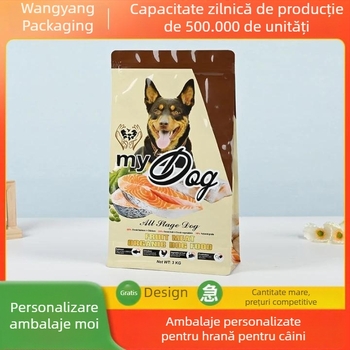 Pungă personalizată din folie de aluminiu pentru ambalarea hranei pentru animale de companie, cu bază auto-susținută și închidere automată, rezistentă la umezeală, ambalaj vid pentru hrana pisicii și a câinelui