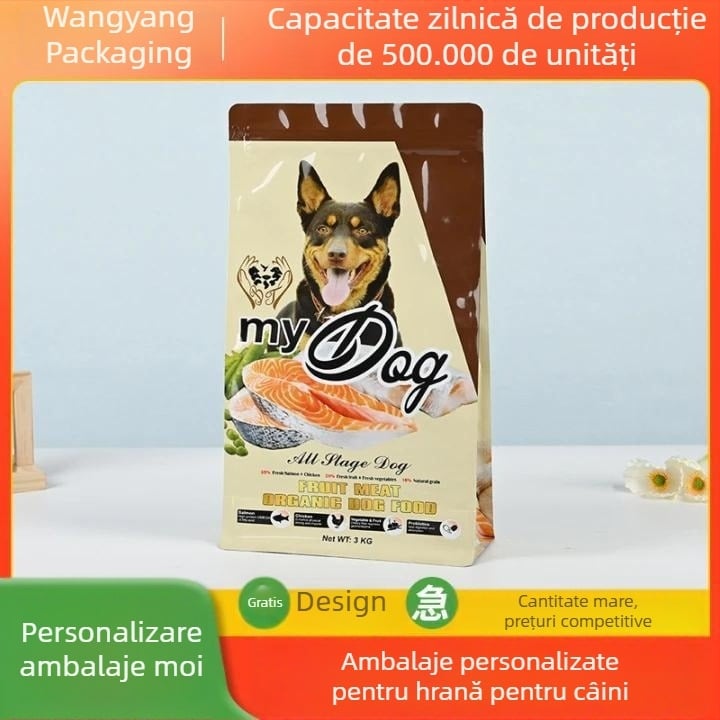 Pungă personalizată din folie de aluminiu pentru ambalarea hranei pentru animale de companie, cu bază auto-susținută și închidere automată, rezistentă la umezeală, ambalaj vid pentru hrana pisicii și a câinelui