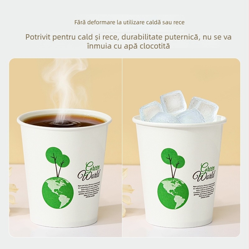 100 cupe de hârtie de unică folosință, groase, pentru ceai și ceai cu lapte, 201–300 ml, utilizare casnică și comercială