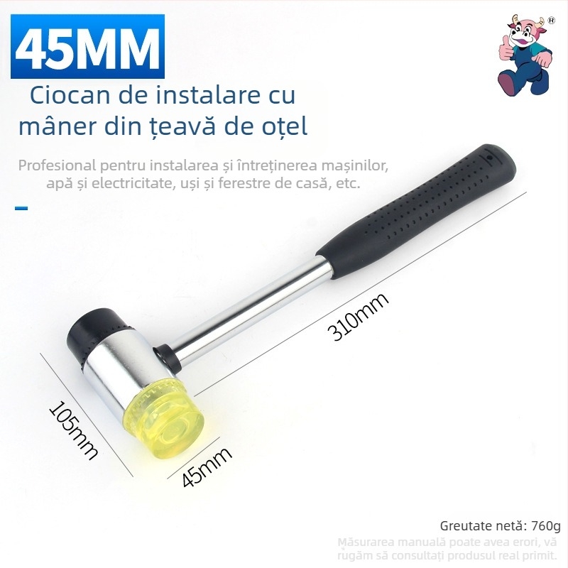 Ciocan de cauciuc cu mâner din țeavă de oțel, cap din oțel carbon înalt, mini pentru imprimări pe frunze