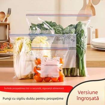 Pungi pentru conservarea alimentelor cu închidere dublă, groase, cu fermoar, de calitate alimentară, pentru porționare și menținerea prospețimii