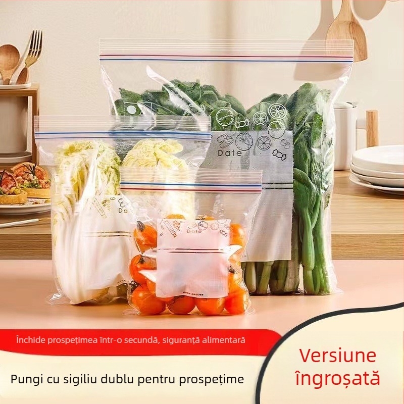 Pungi pentru conservarea alimentelor cu închidere dublă, groase, cu fermoar, de calitate alimentară, pentru porționare și menținerea prospețimii