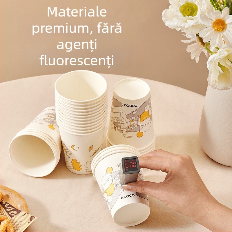 Pahar de unică folosință din hârtie, gros, cu strat alimentar, anti-arzare, pentru acasă și birou (ceai și apă)